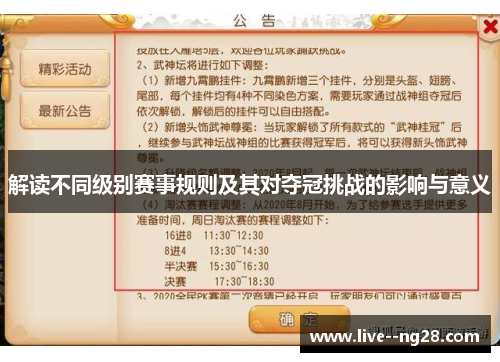 解读不同级别赛事规则及其对夺冠挑战的影响与意义 解读不同级别赛事规则及其对夺冠挑战的影响与意义