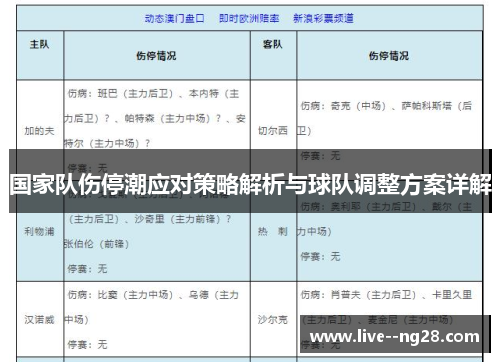 国家队伤停潮应对策略解析与球队调整方案详解 国家队伤停潮应对策略解析与球队调整方案详解