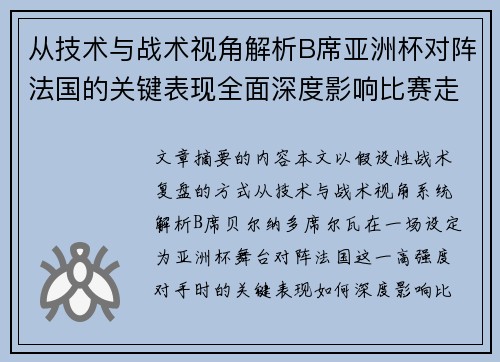从技术与战术视角解析B席亚洲杯对阵法国的关键表现全面深度影响比赛走向